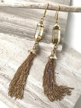 Quartz Crystal Vintage Chain Tassel long Earrings NWT Only 2 pair available